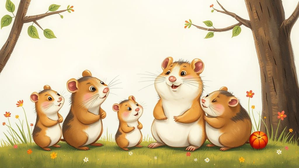 Cheerful Hamster Family in Whimsical Illustration