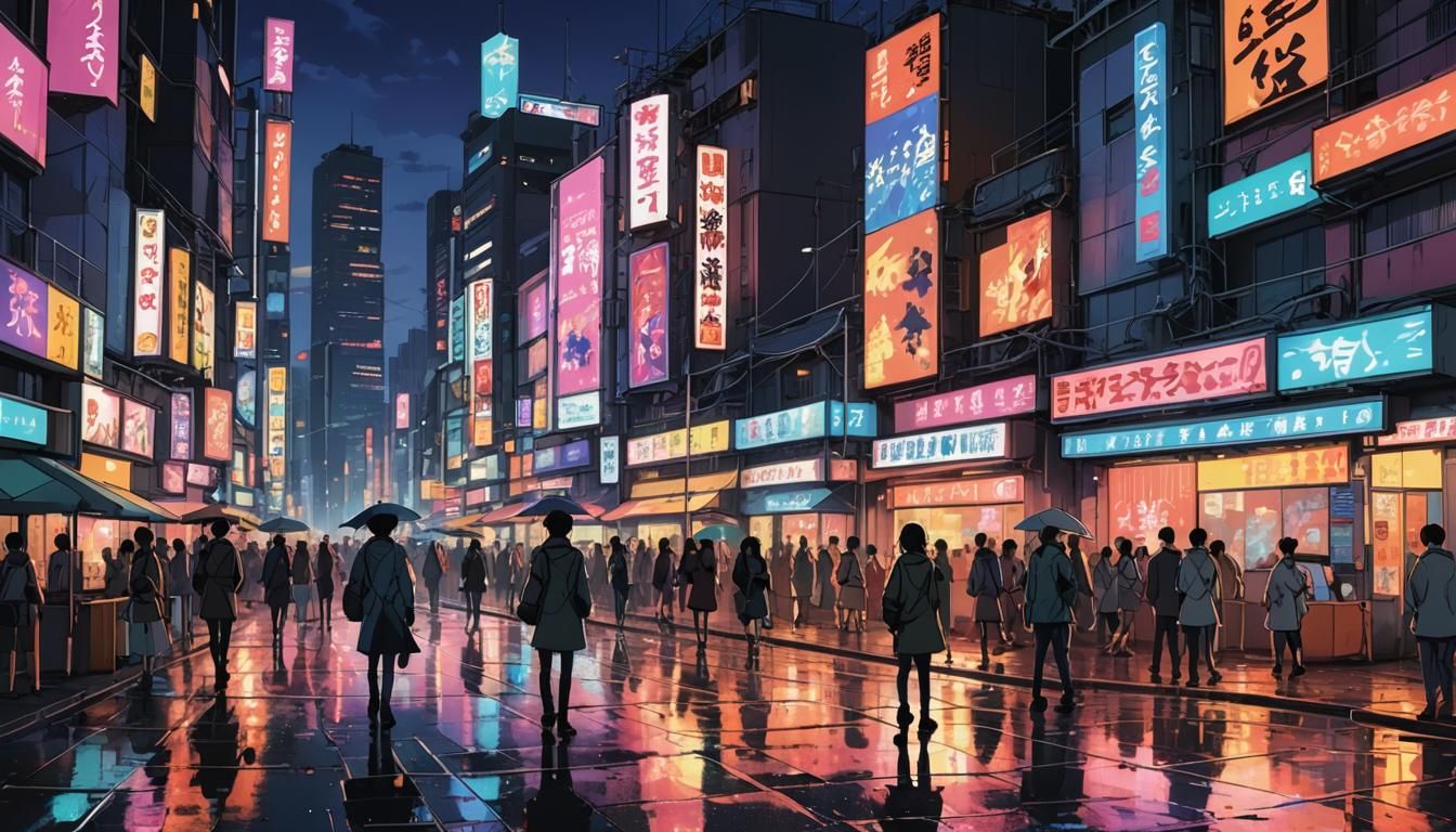 Anime Cityscape at Twilight in Studio Trigger Style