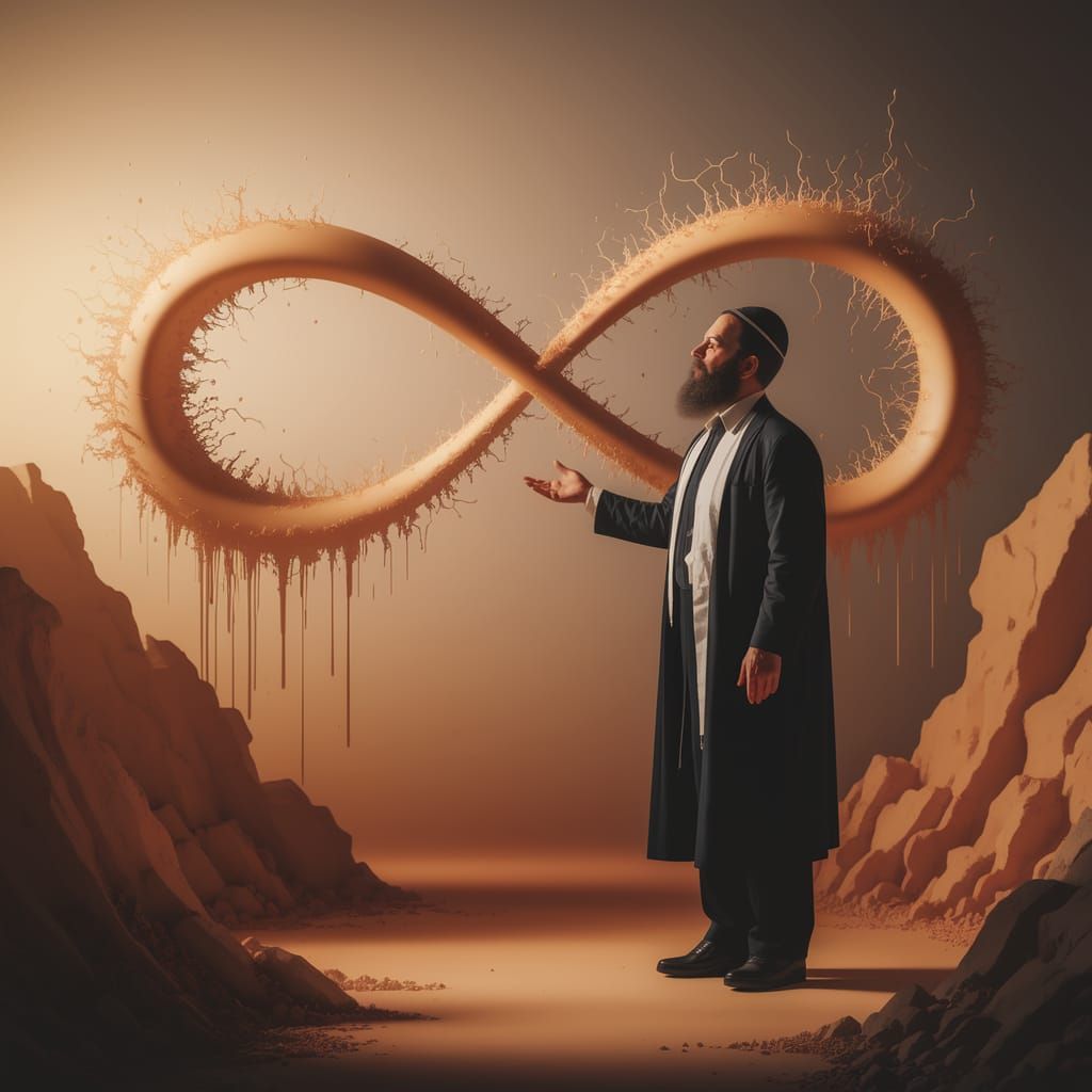 Surreal Orthodox Man Contemplates Infinity in Dreamlike Land...