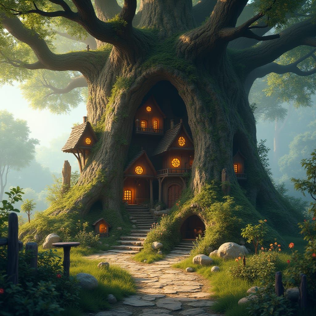 Enchanted Fairy Village Inside Ancient Sequoia Tree