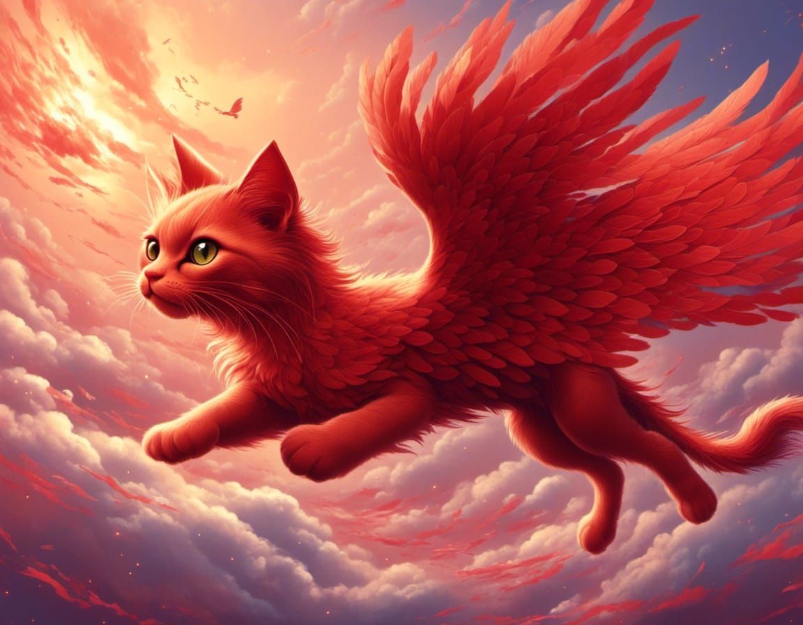 Red Cat Phoenix Soaring Through the Sky