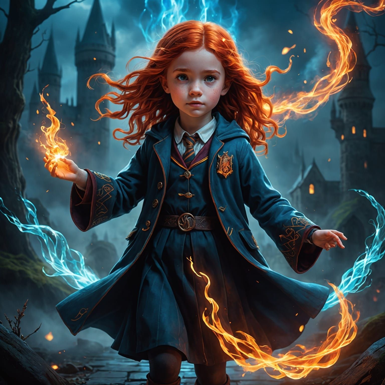 Girl with Otter Patronus in Mixed Media Art