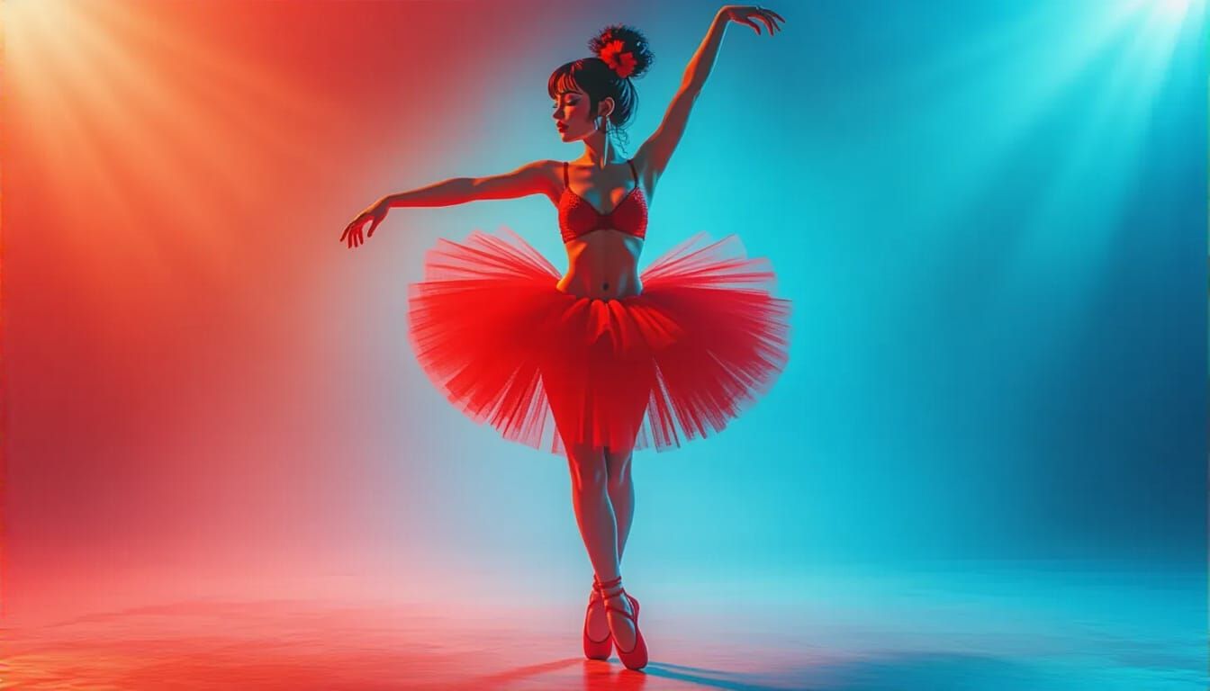 Detailed Tattooed Dancer in Vibrant Red Tutu
