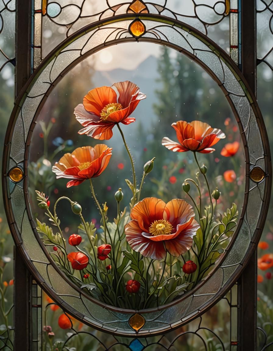Poppy in Stained Glass: Ethereal Fantasy Art