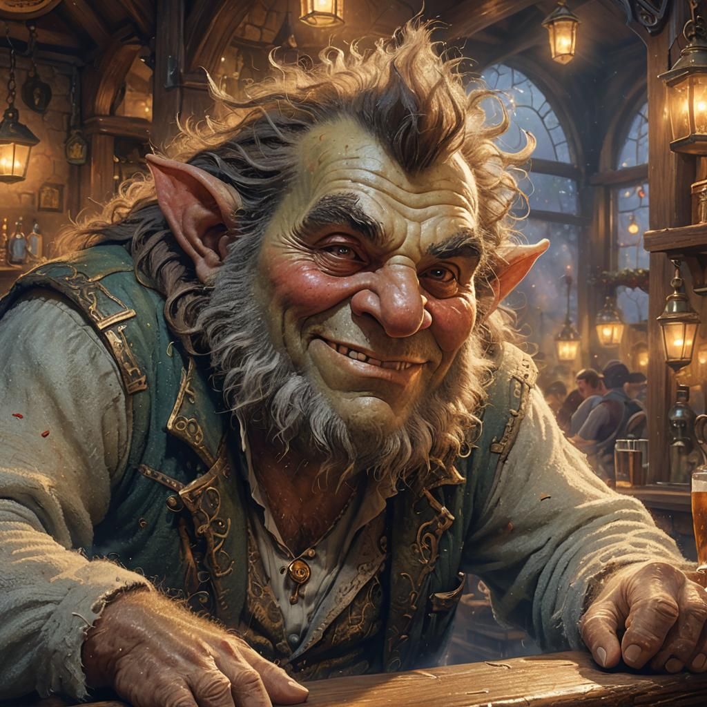 Drunk Troll Asleep in Pub: Ethereal Fantasy