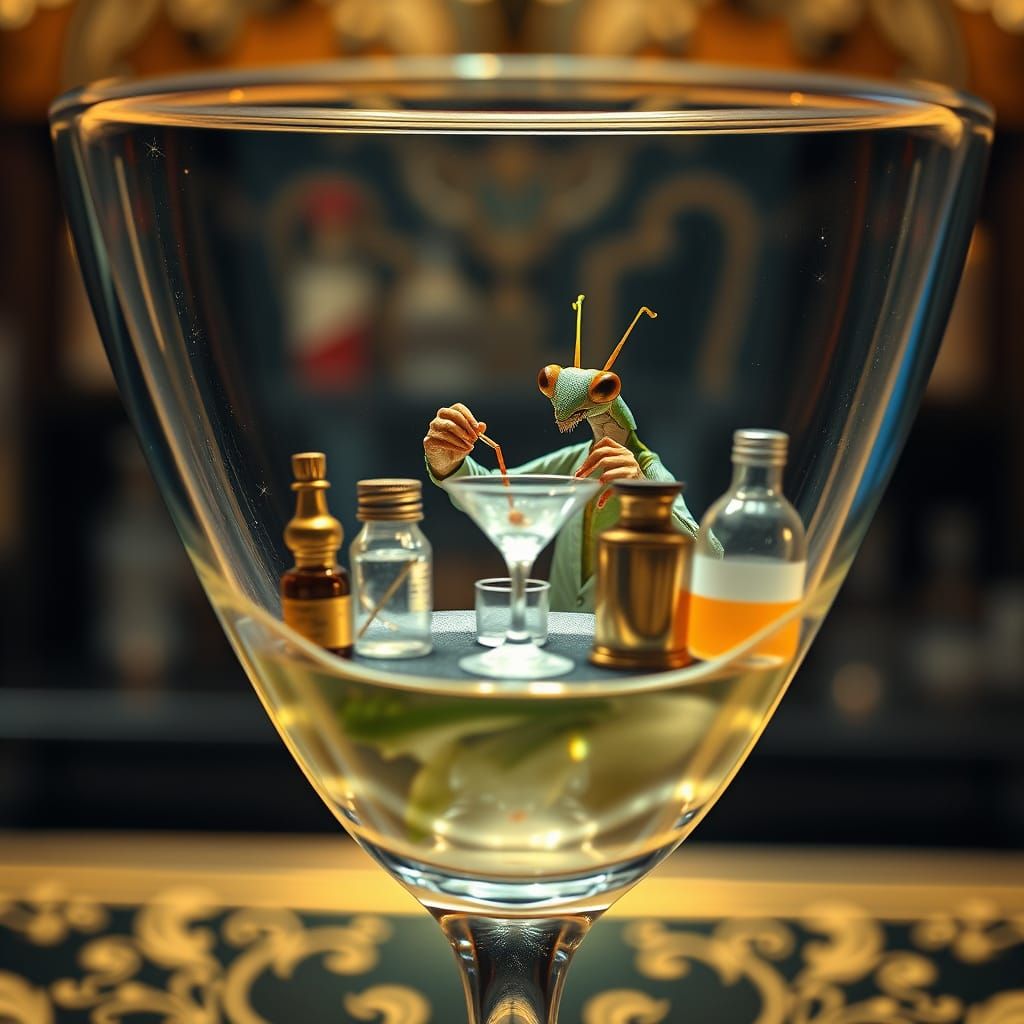 Art Deco Mantis Mixologist in Martini Glass