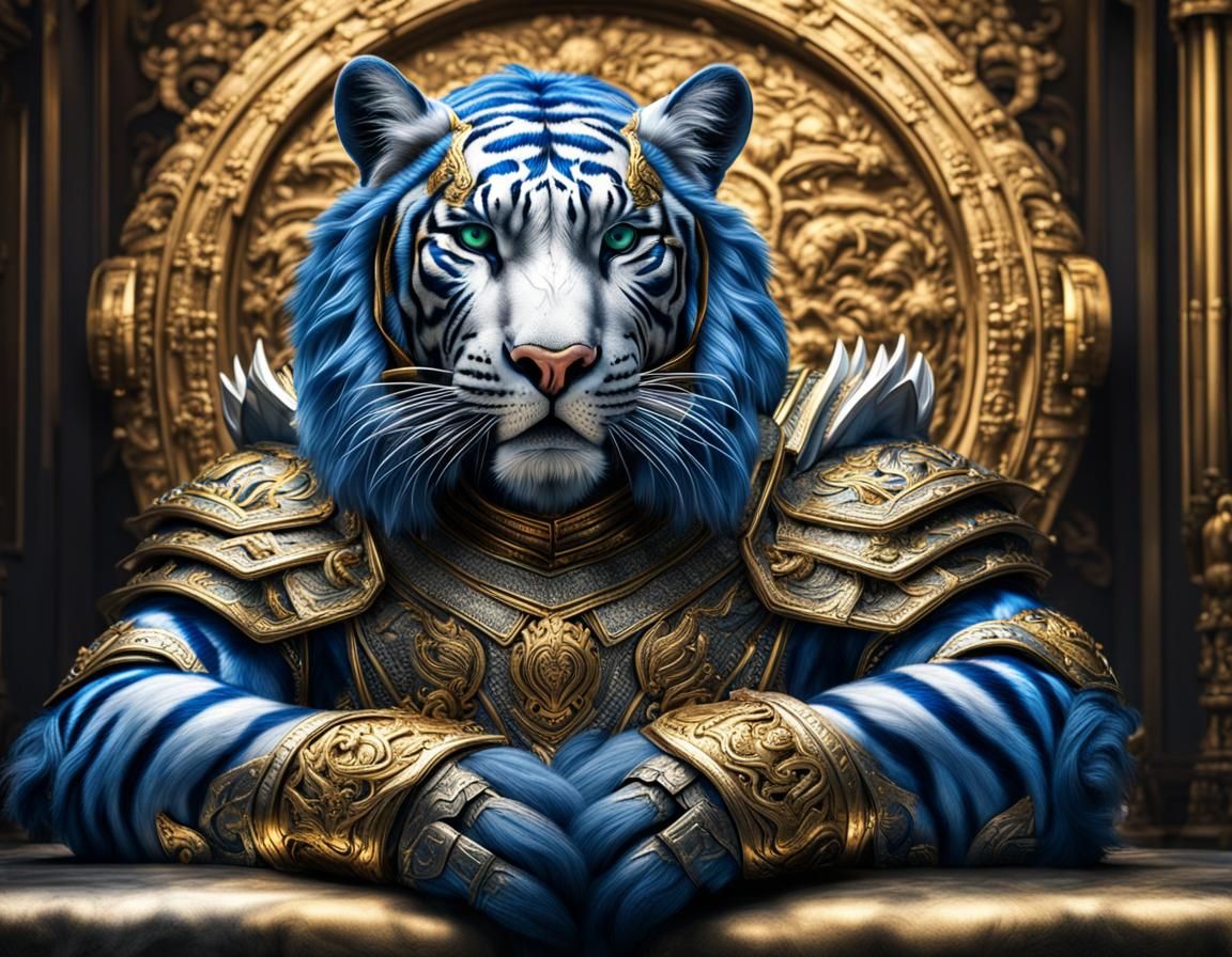 Armored Blue Tiger in Hyperrealistic Digital Art