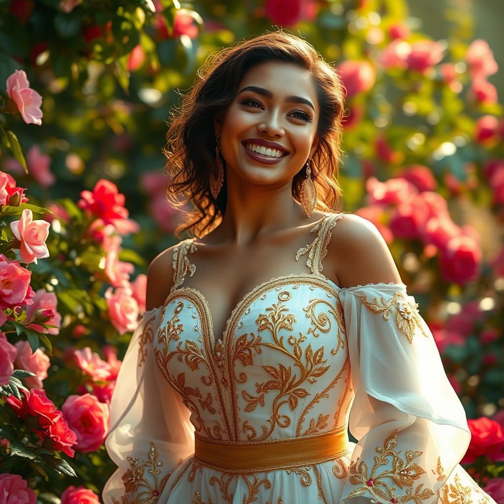 Radiant Woman in Garden, Digital Art