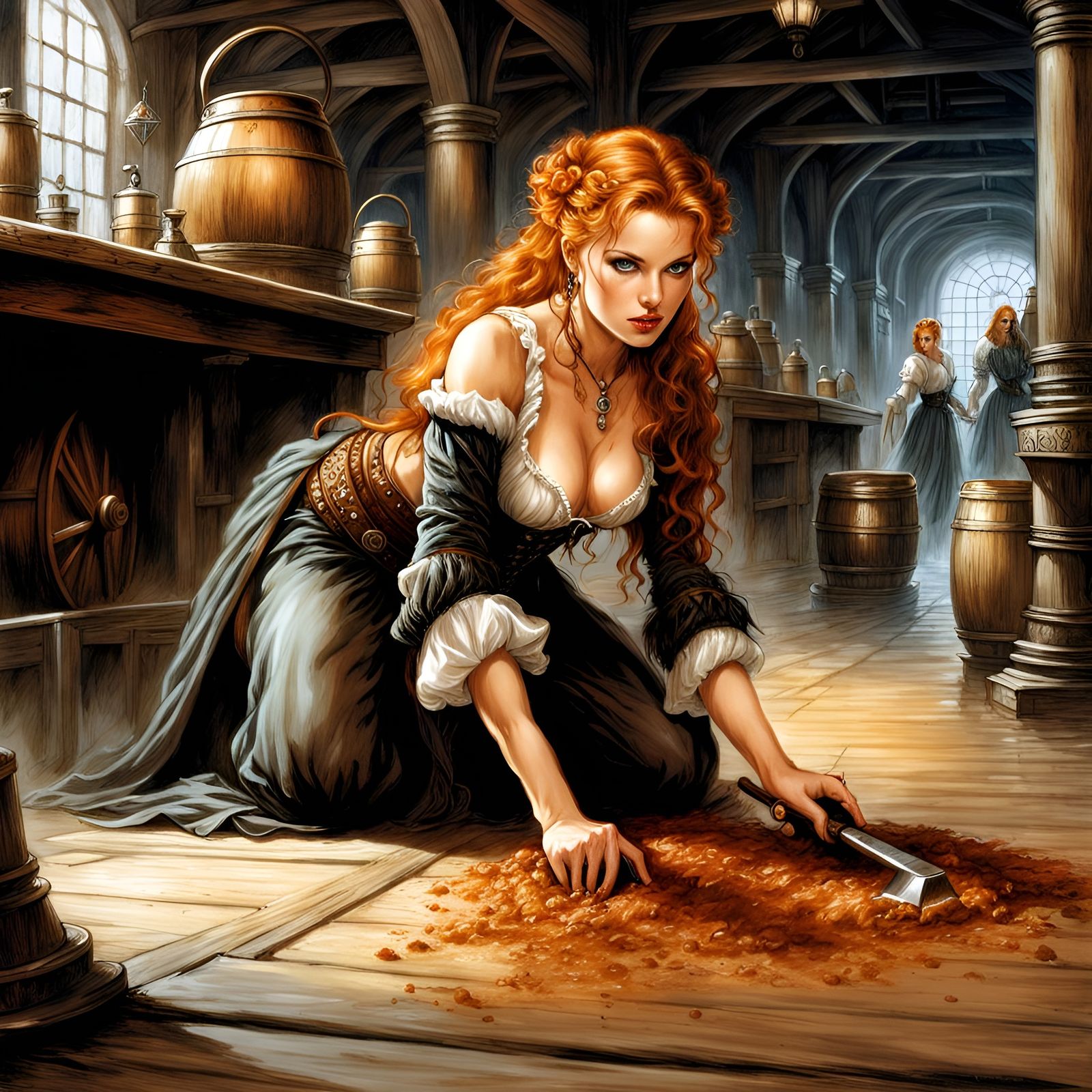 Fantasy Tavern: Ginger Woman in Luis Royo Style