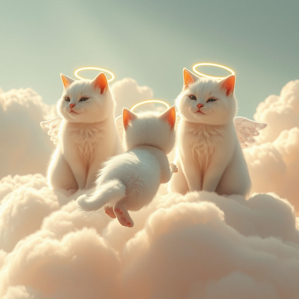 Dreamlike Kitten Playing on a Cloud in High-Fantasy Style