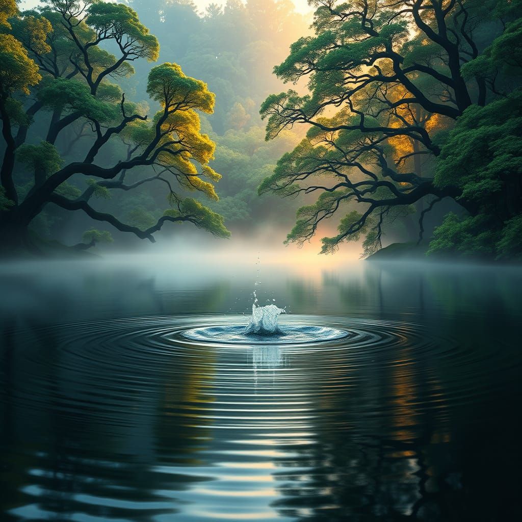 Ethereal Morning Lake Scene in Vibrant Digital Art