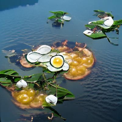 Fried Eggs Floating on Pond Like Lily Pads