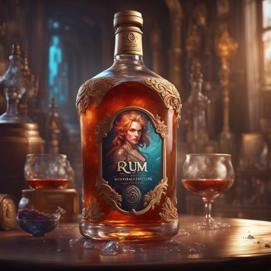 Sensational Rum Bottle Portrait in Art Nouveau Style
