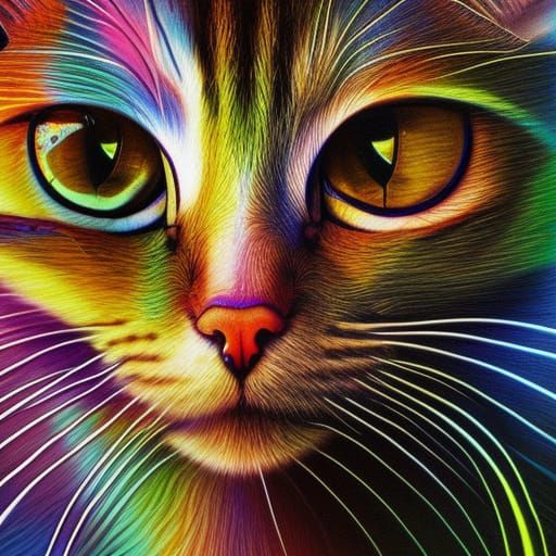 Mystical Cat in Colorful Photorealistic Fantasy Style