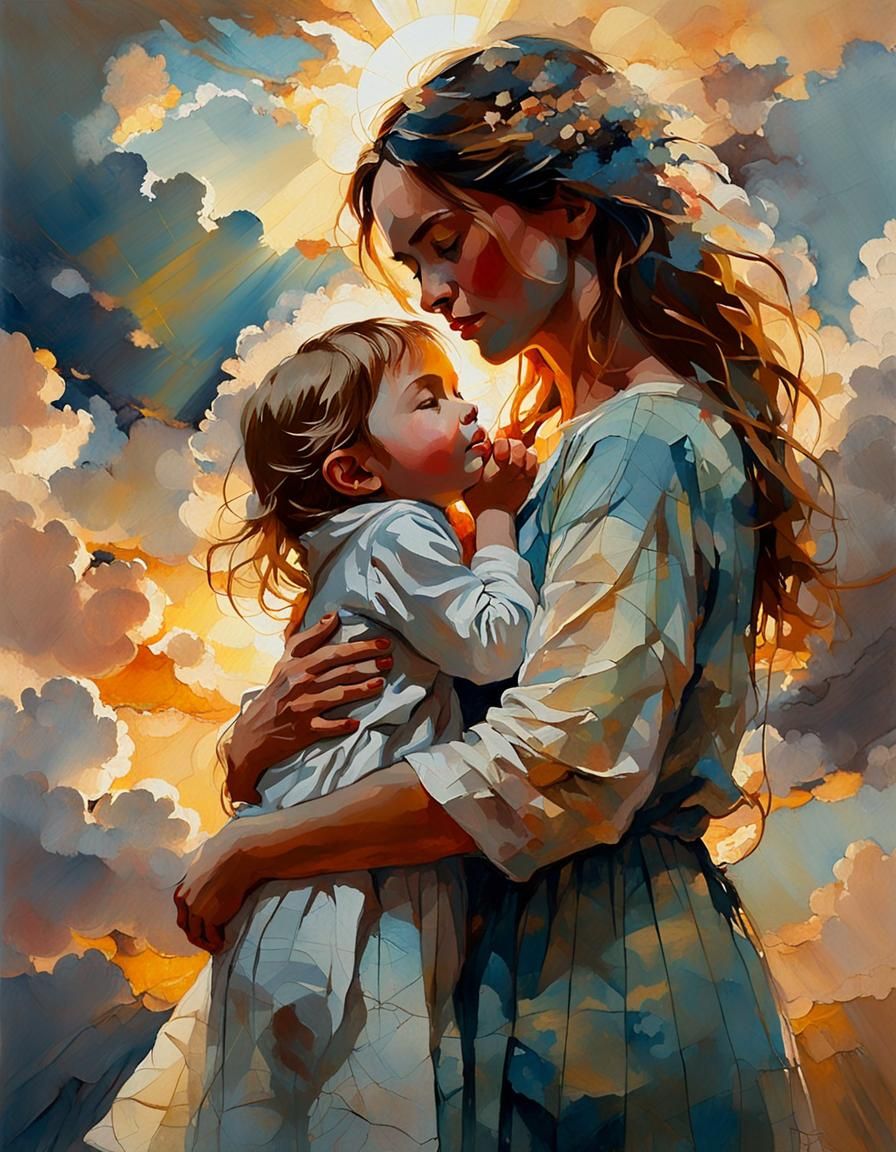 Mother and Child in Eden: Acrylic Painting