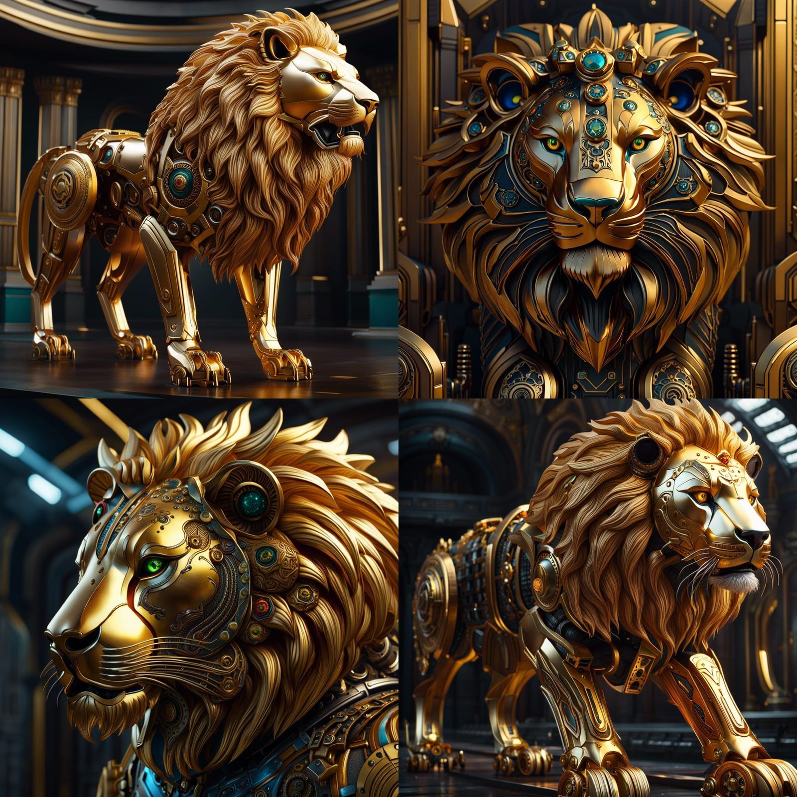 Golden Robotic Lion Concept Art in Unreal Engine