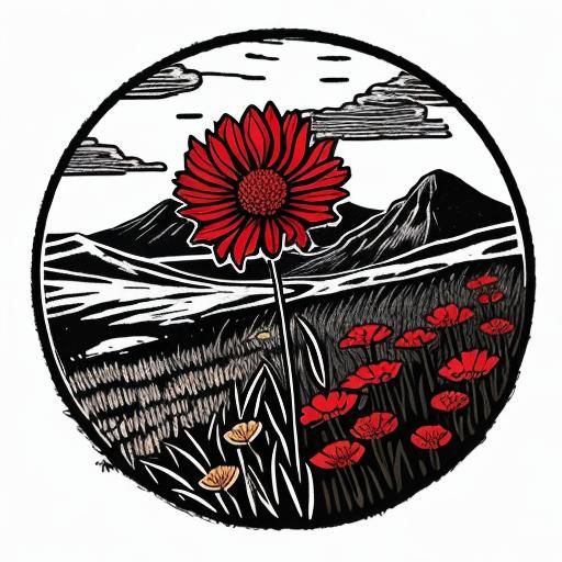 Red Clover Woodcut Tattoo Design with Wildflowers