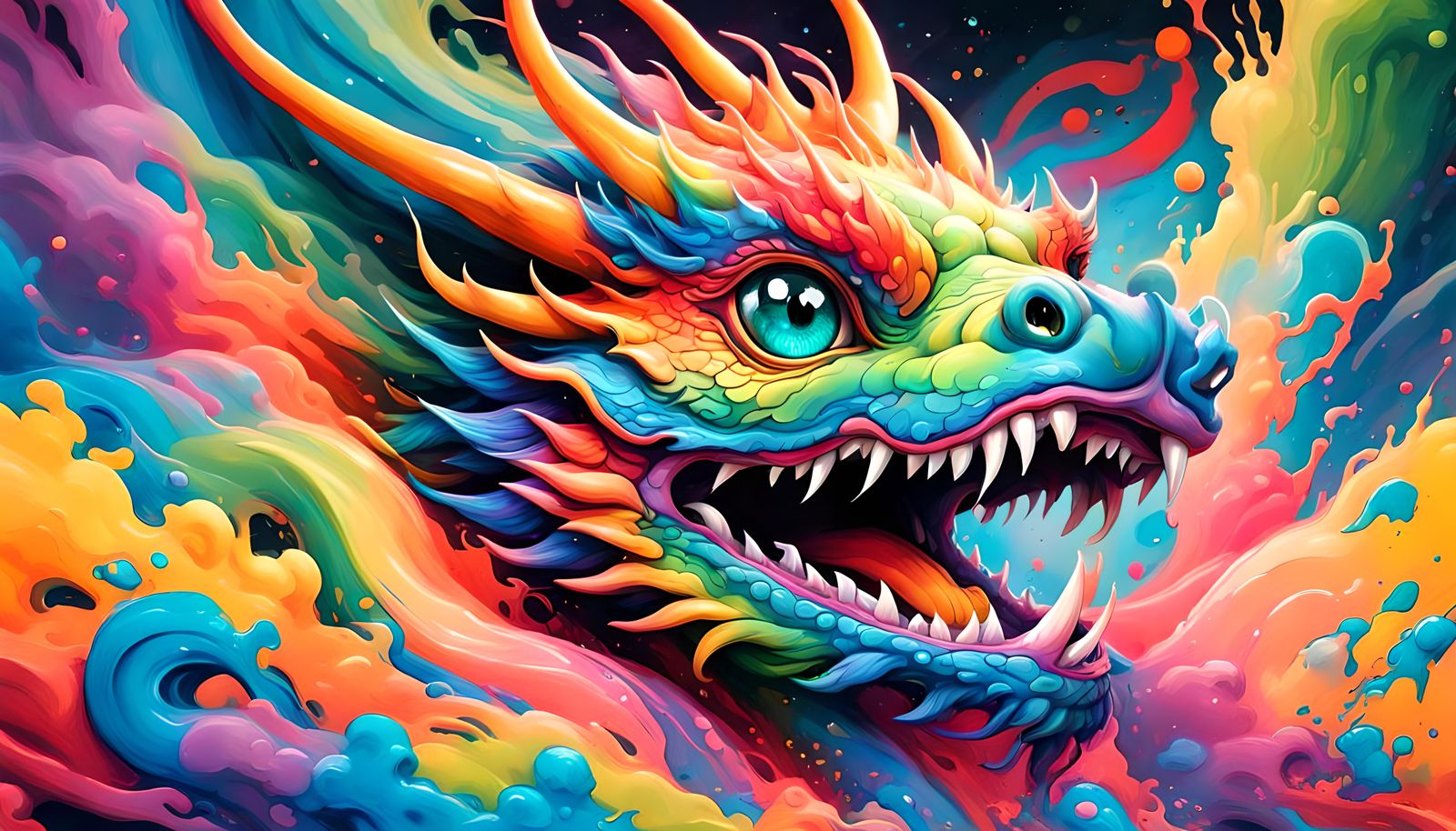 Rainbow Cosmic Dragon Graffiti Art