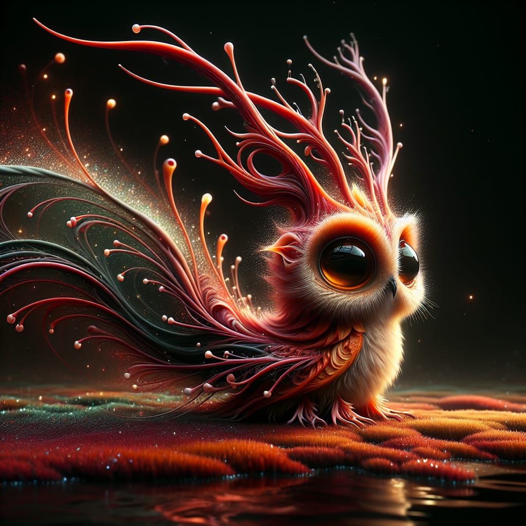 Fantastical Owl Creature with Antler Horns in Digital Art