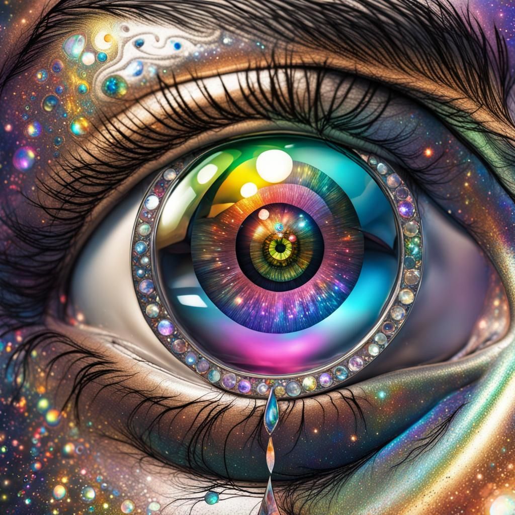 Holographic Chrome Snake with Rainbow Eye, Visionary Art