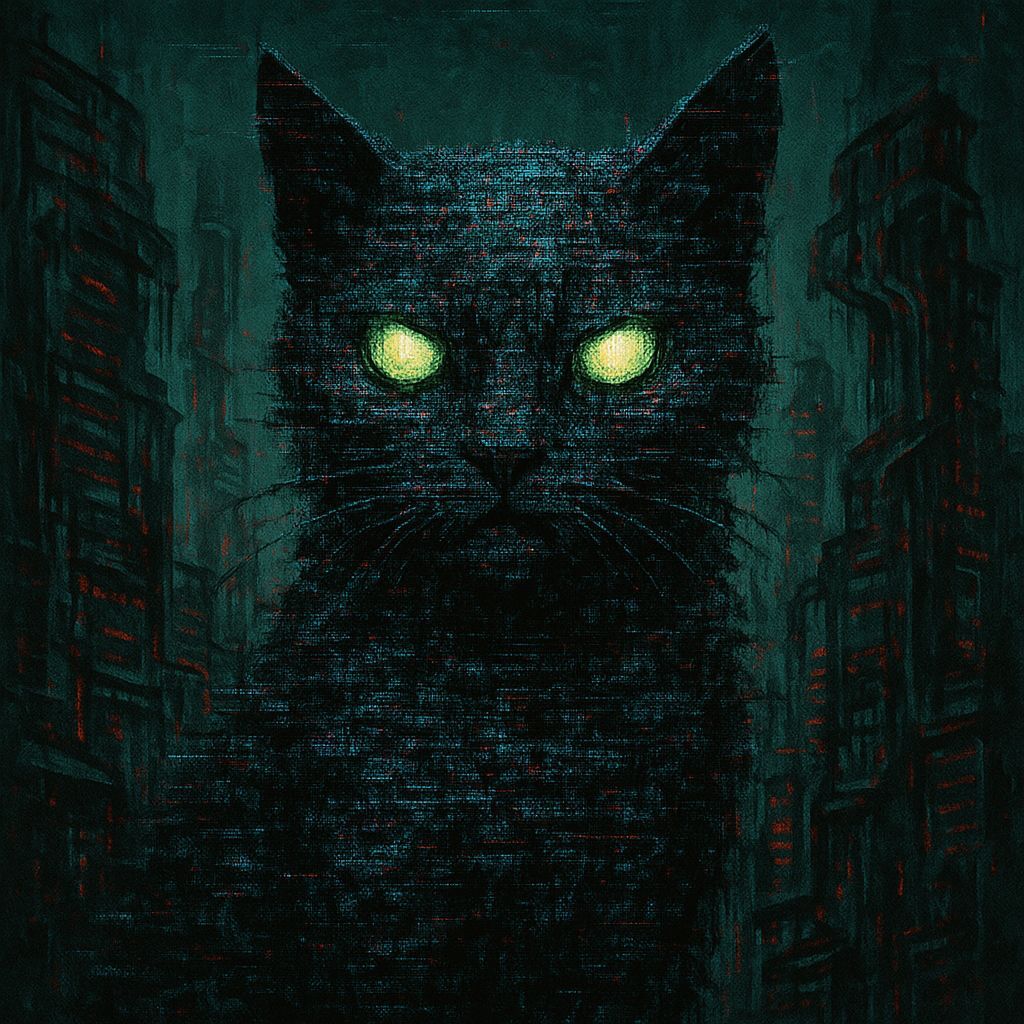 Cyberpunk Cat Portrait with Digital Static Fur