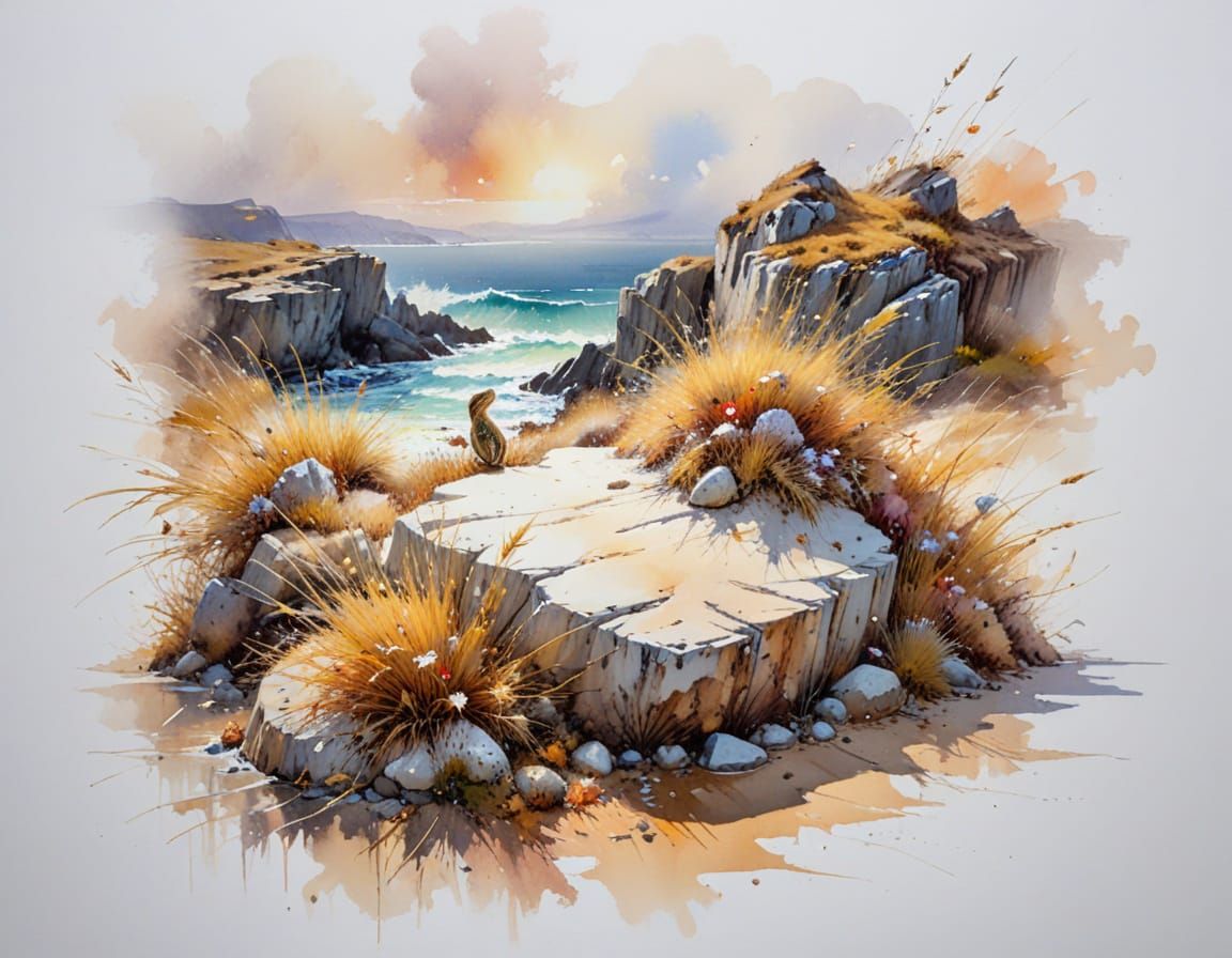 Autumn Heathland Scene with Lizard and Cliffs