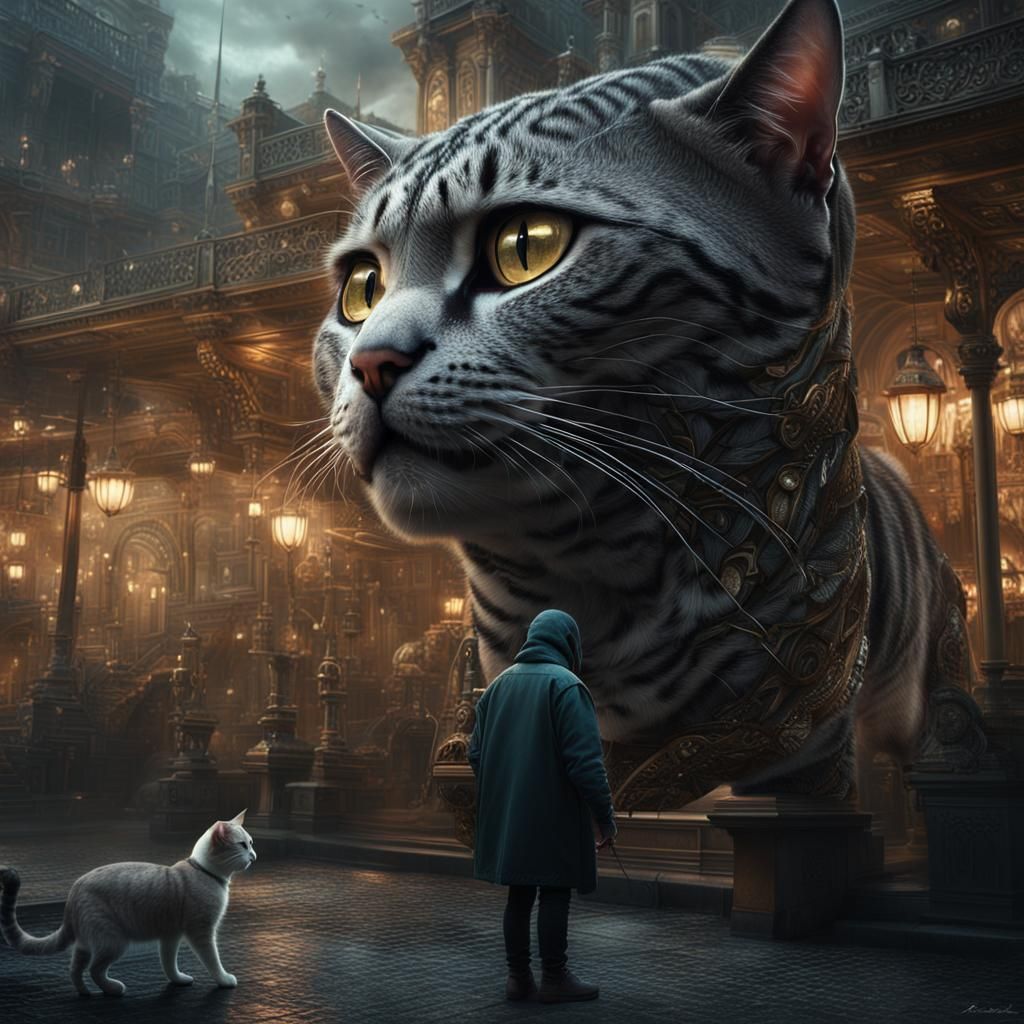 Cat-Faced Human in Digital Matte Painting