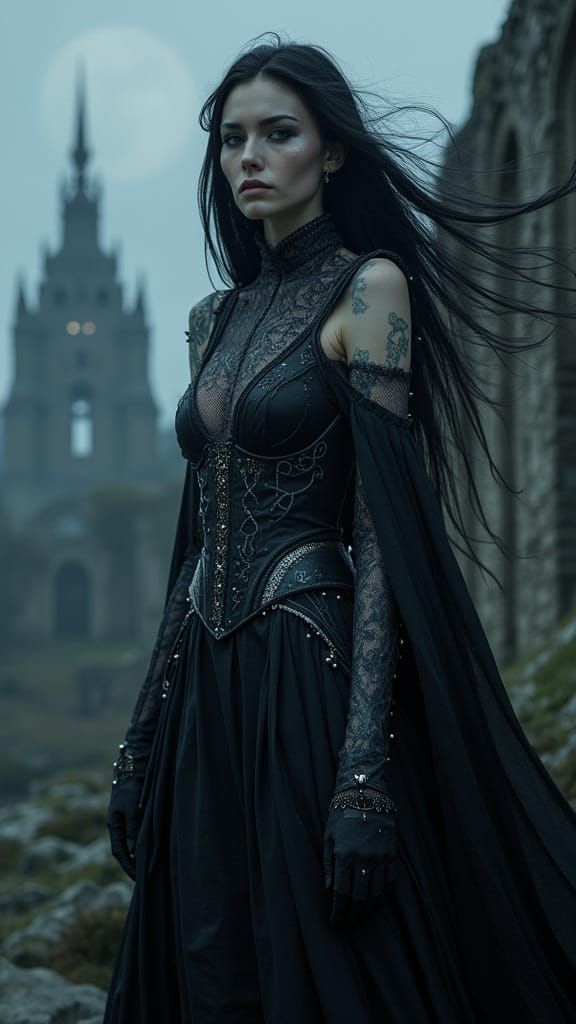 Gothic Dark Enchantress Under Full Moon