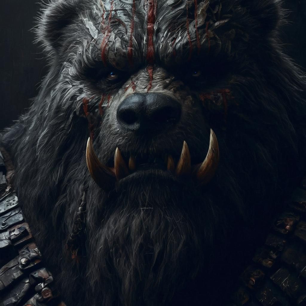 Ominous Kodiak Bear Barbarian in Elemental Darkness