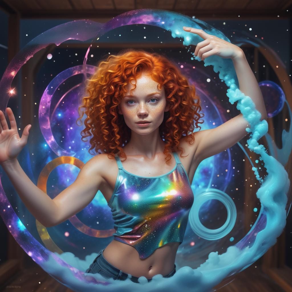 Redhead Woman in Foamy Circle: Astral Illustration