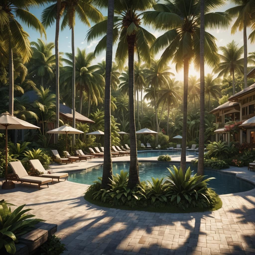Hotel-inspired tropical backyard