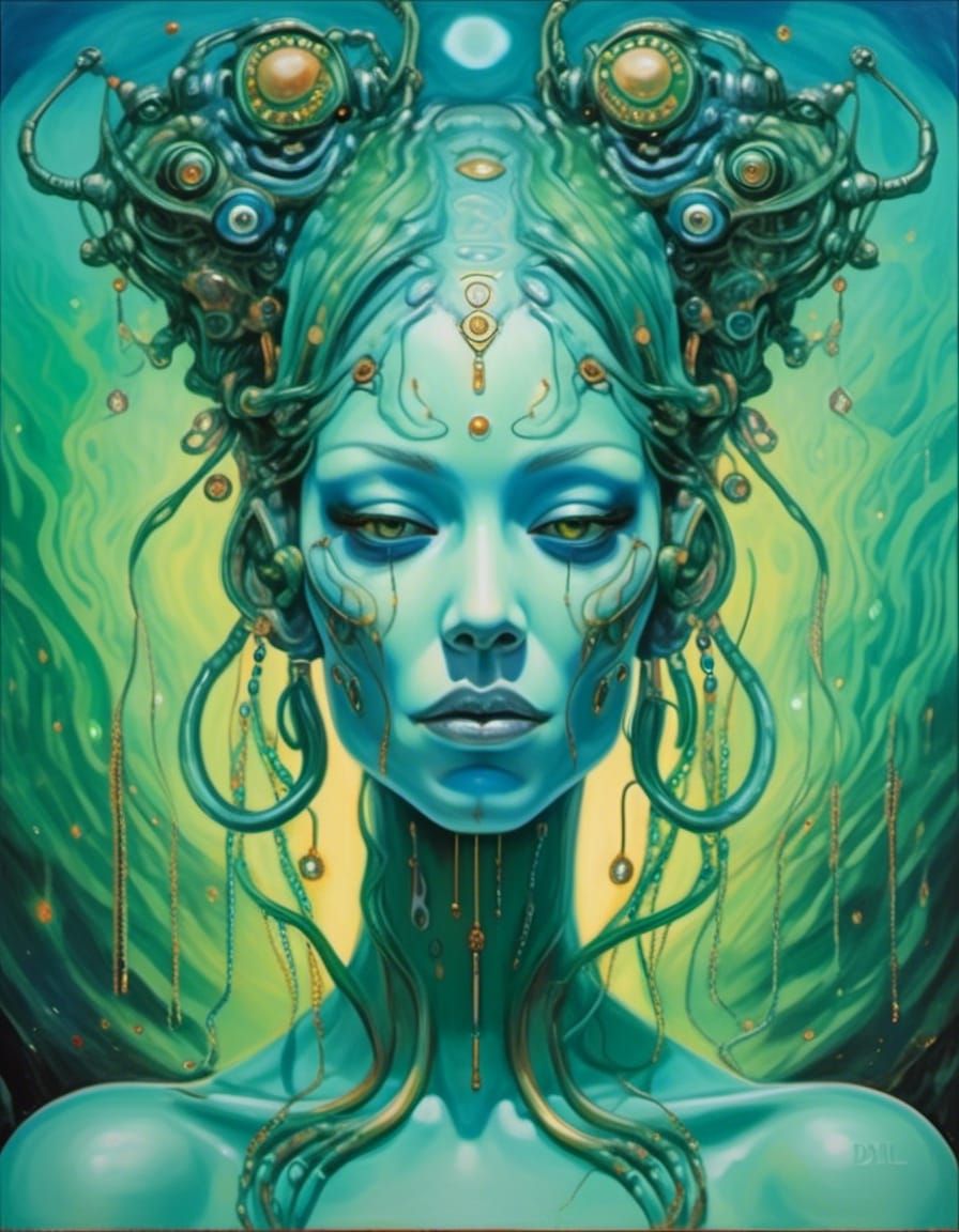 Surreal Alien Woman Portrait with Melting Effects