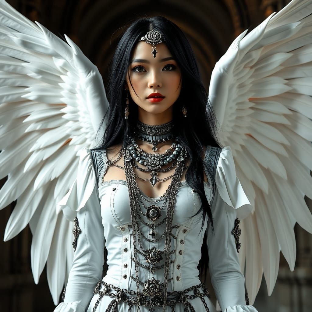 Ethereal Asian Girl Portrait with Angelic Wings