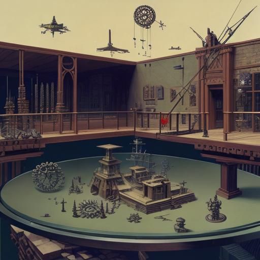 Intricate Mechanical Contraption in Cartoon Style