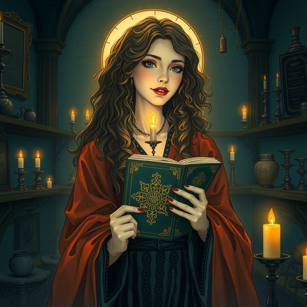 Mystical Woman with Tarot Cards in Ethereal Style