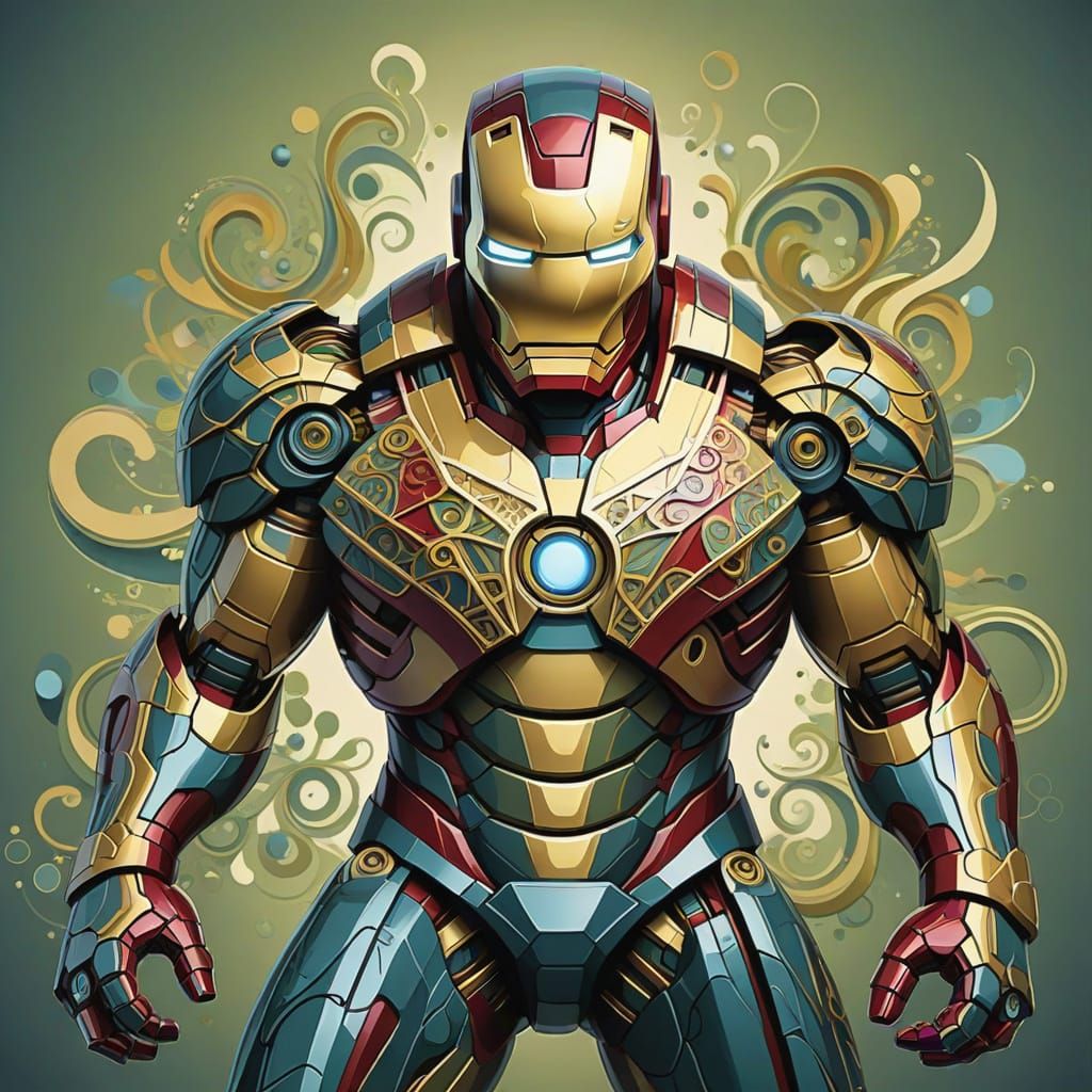 Abstract Ironman Vector Fractal with Gouache Details