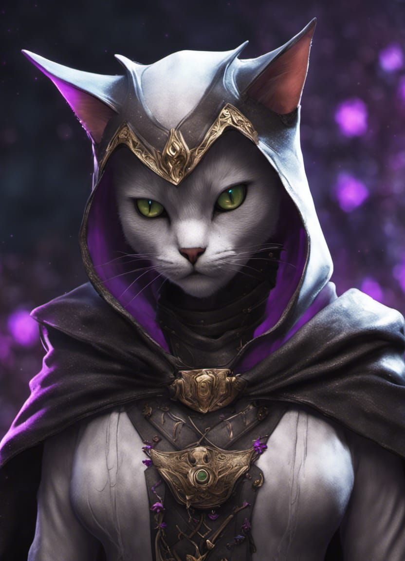 Black Cat Tabaxi Cleric in Hooded Cloak