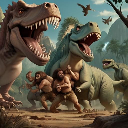 Caveman Posse being eaten by dinosaurs