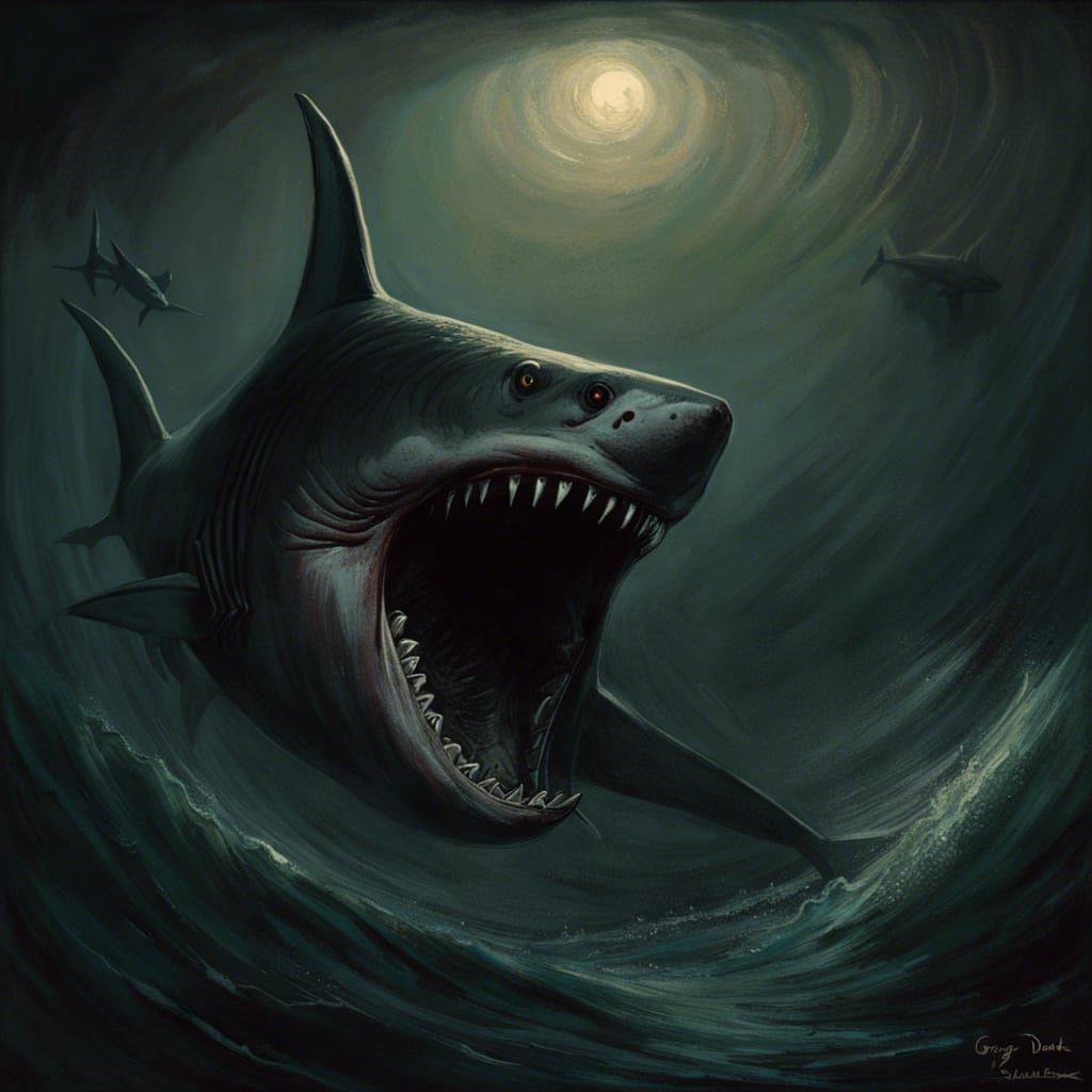 Menacing Dark Shark in Gothic Horror Style
