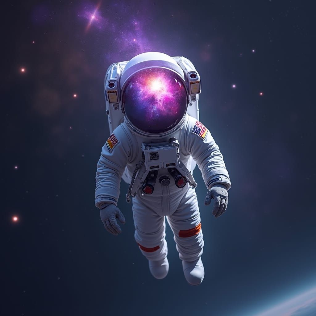 Astronaut's Helmet Reveals Galaxy in Space