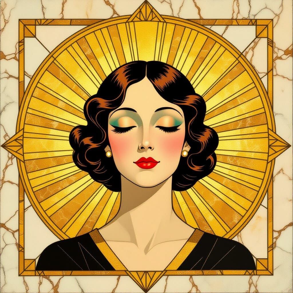 Art Deco Woman With Golden Rays In Lempicka Style
