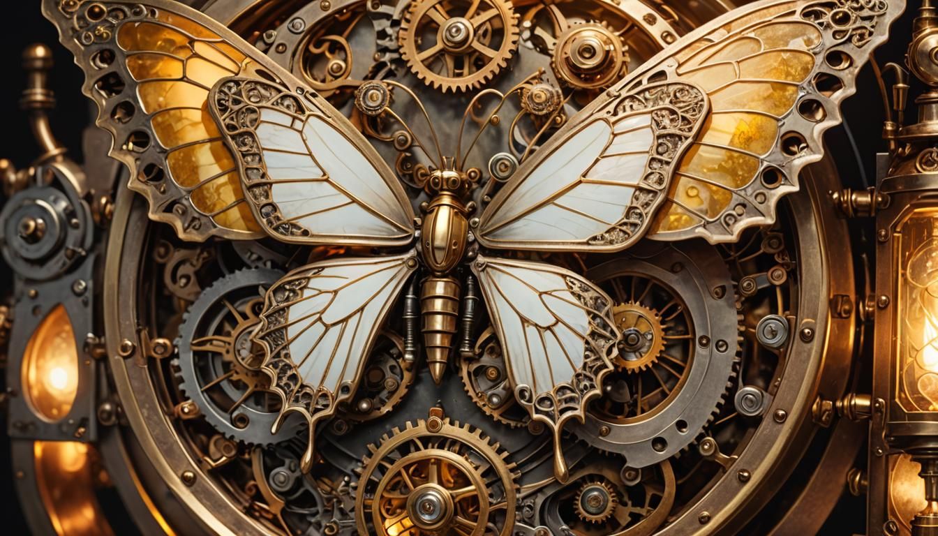Steampunk Butterfly Lamp with Brass Details