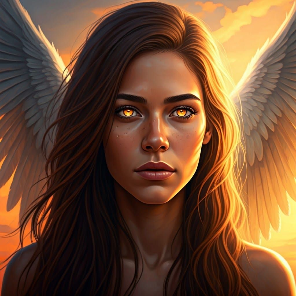 Woman and Angel in Dreamlike Morning Light