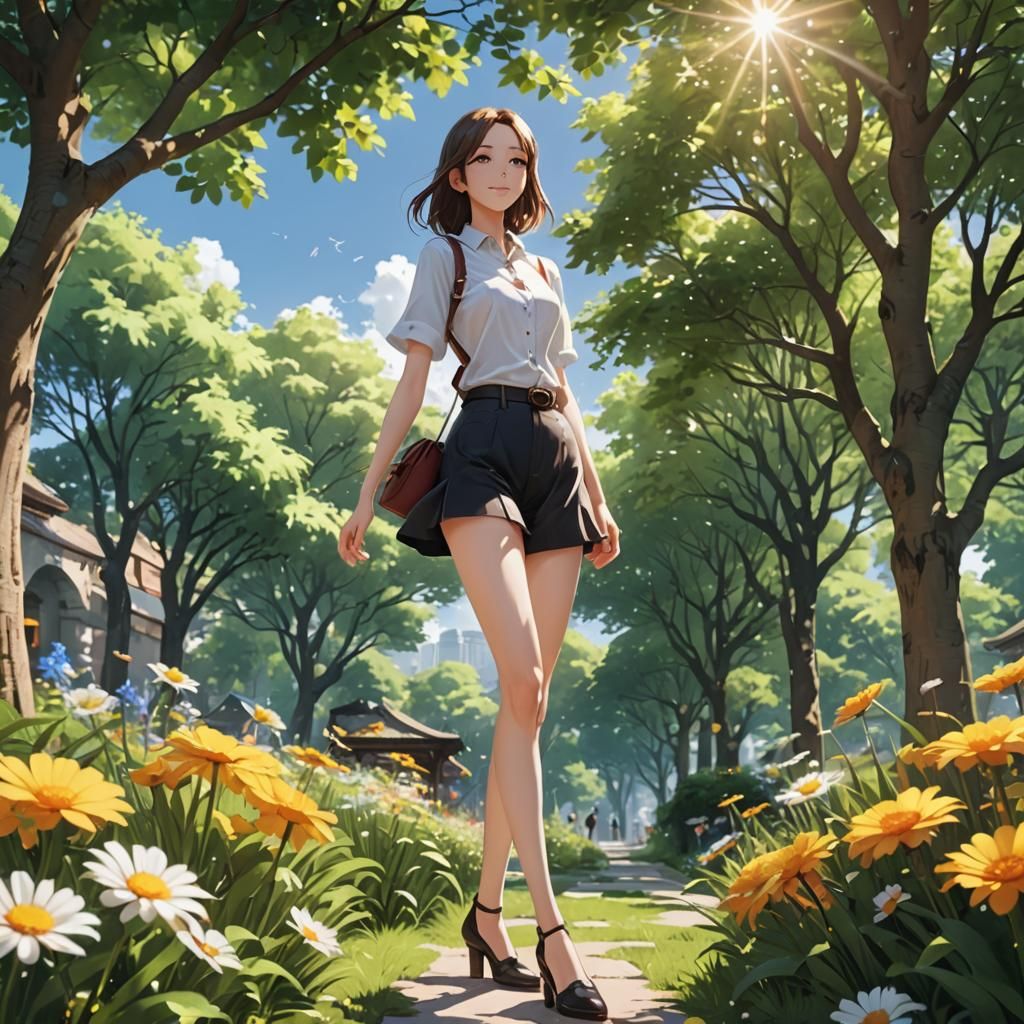 Beautiful Anime Woman Enjoying a Sunny Day