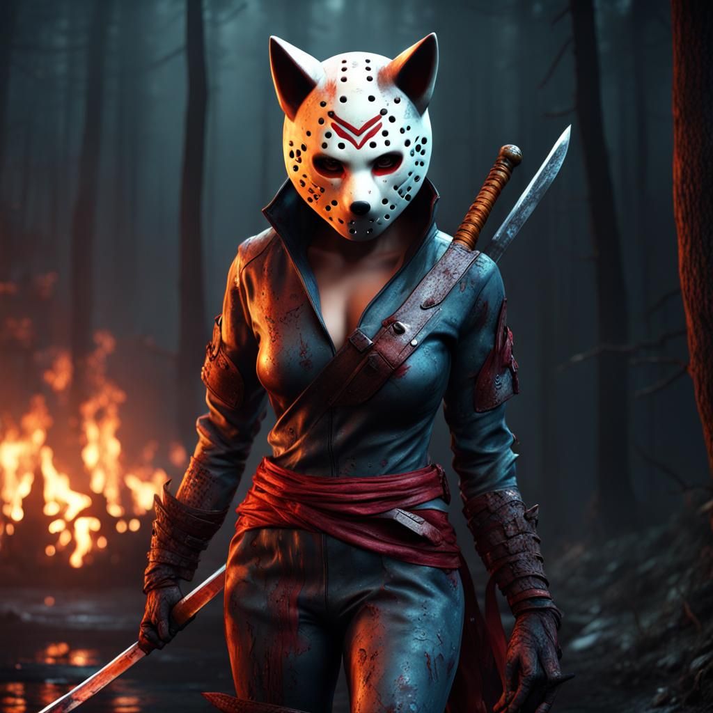 Kitsune Jason Voorhees: Detailed Fantasy Art