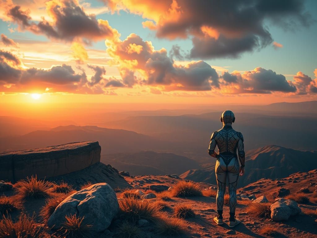 Surreal Futuristic Landscape with Golden Hour Lighting