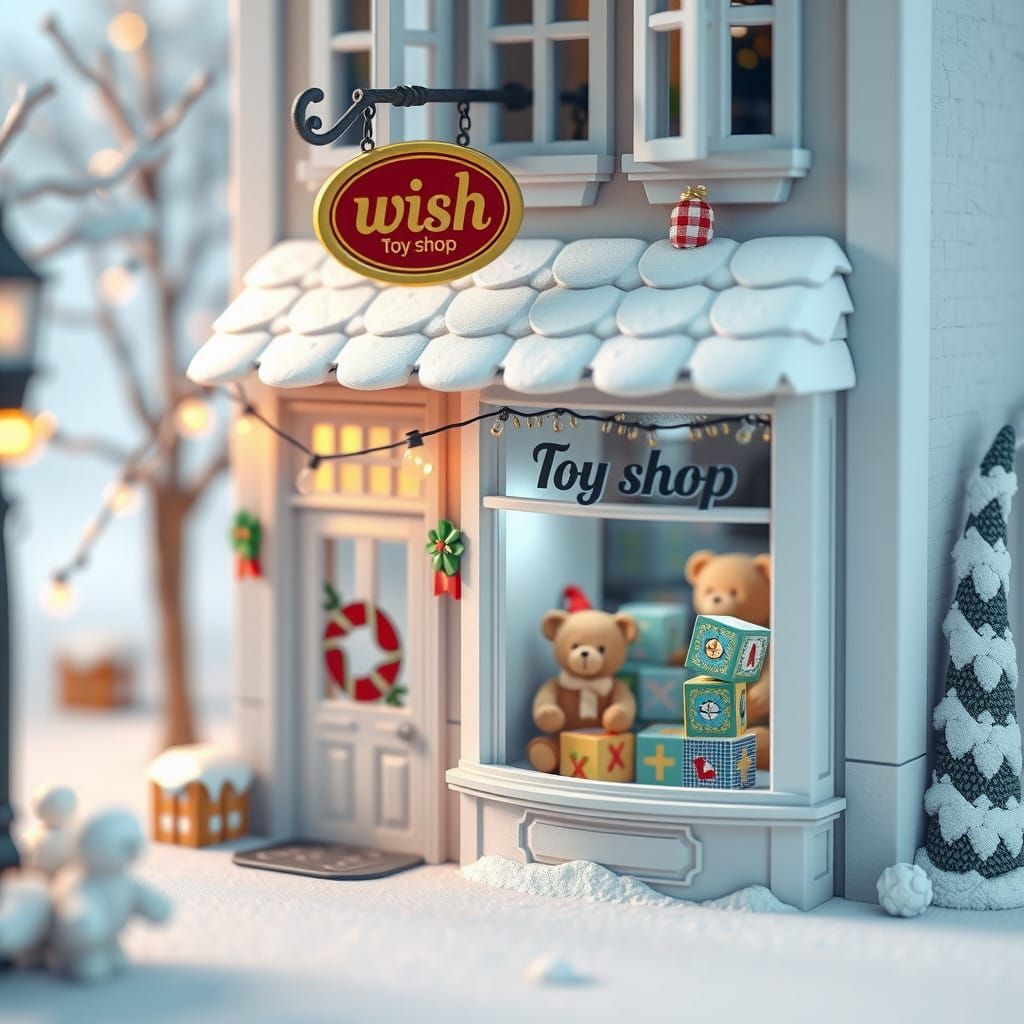 Whimsical Miniature Winter Wonderland Toy Shop Scene