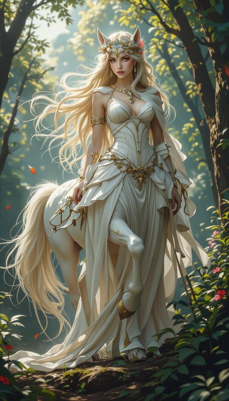Hyperrealistic Centaur in White, Splash Art Style