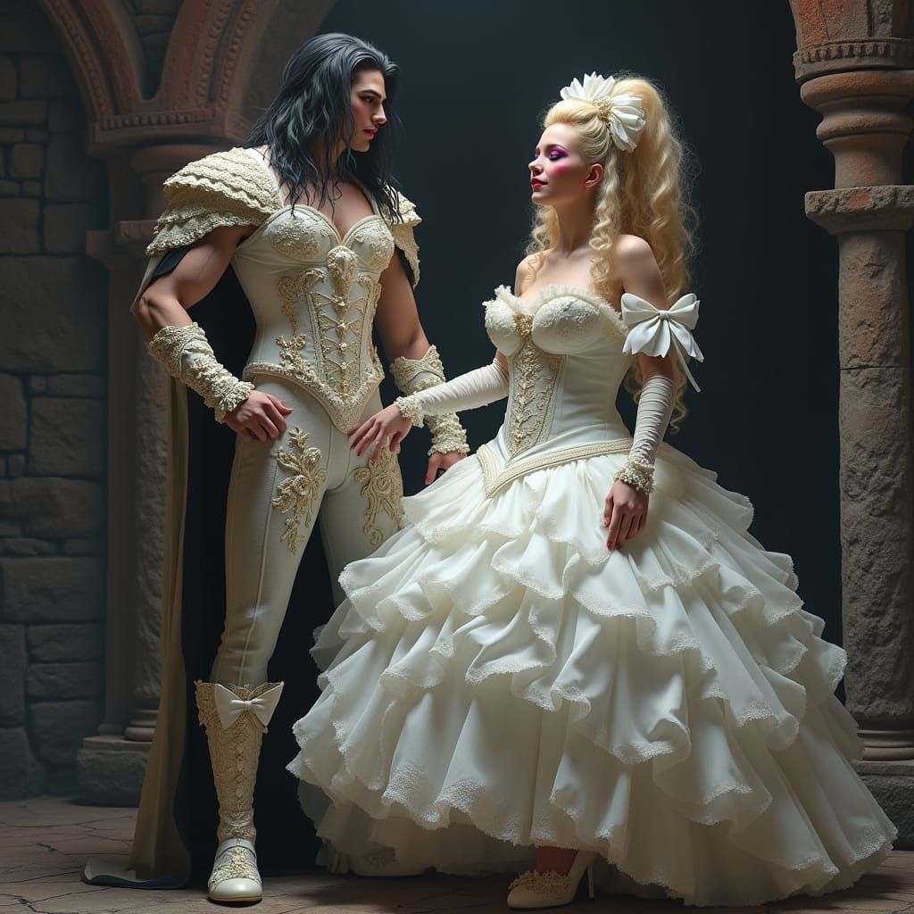 Regal Demon King and His Dainty Bride in Cubist-Inspired Art