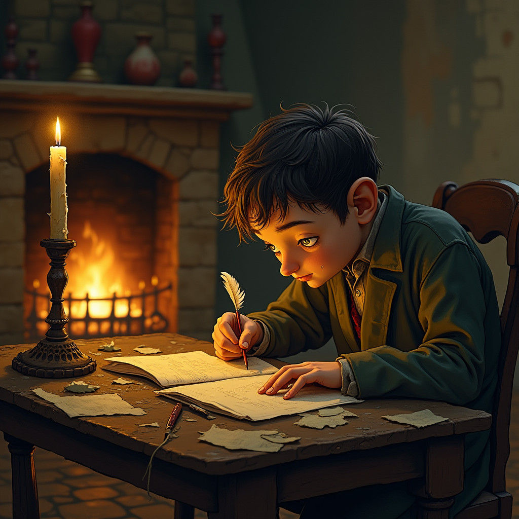 Poet Composing Limerick with Dreamy Expression